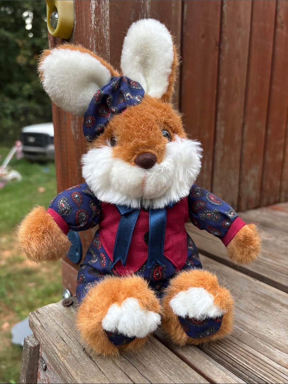 SHALOM TOY CO Orange and White Plush Bunny in Paisley Outfit - Kids Toy